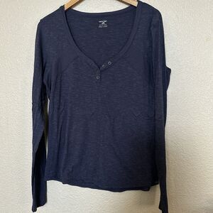 Women's Horny Toad Aria Henley Long Sleeve Top Button Mariner Blue Size Large